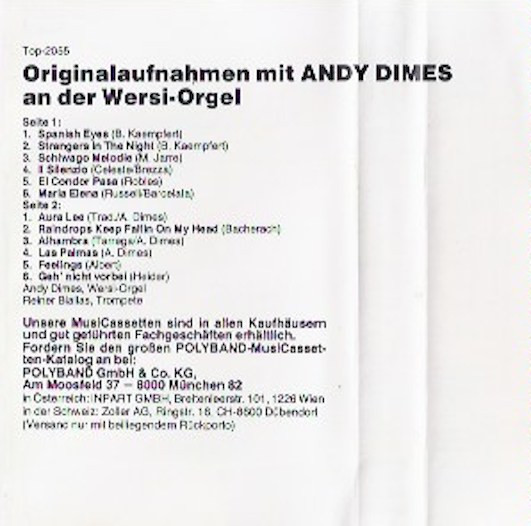 lataa albumi Andy Dimes - Originalaufnahmen Mit Andy Dimes An Der Wersi Orgel