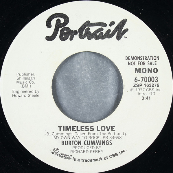 Burton Cummings Timeless Love 1977 Pitman Pressing Vinyl