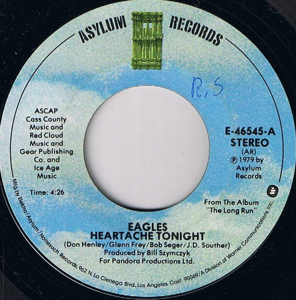 EAGLES: heartache tonight / teenage jail Asylum Records 7" Single 45  RPM