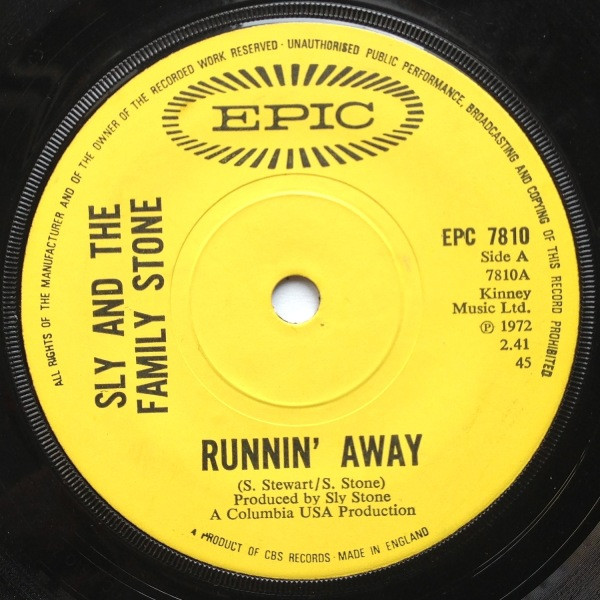 Sly And The Family Stone – Runnin' Away (1972, Solid Centre, Vinyl