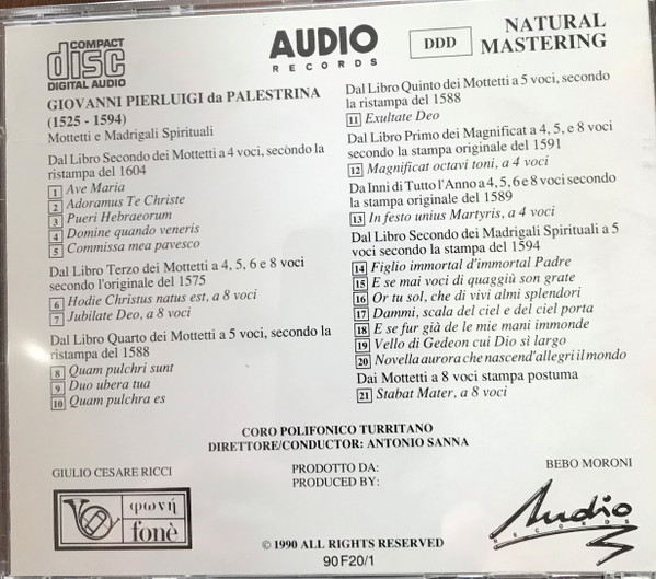 ladda ner album Giovanni Pierluigi da Palestrina, Coro Polifonico Turritano Conductor Antonio Sanna - Mottetti E Madrigali Spirituali