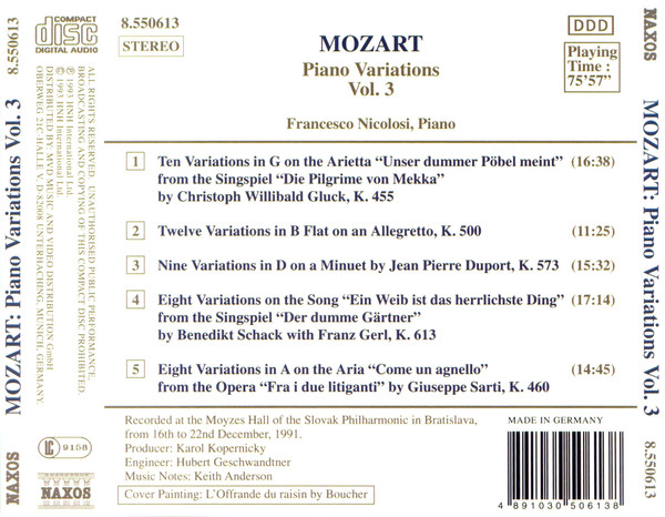 Album herunterladen Wolfgang Amadeus Mozart, Francesco Nicolosi - Piano Variations Vol 2