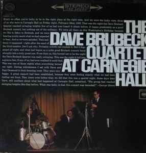 The Dave Brubeck Quartet – At Carnegie Hall (1963, Vinyl) - Discogs