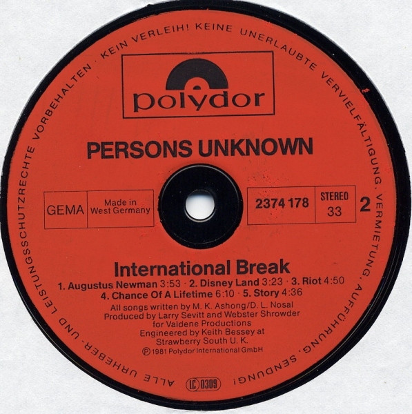 descargar álbum Persons Unknown - International Break