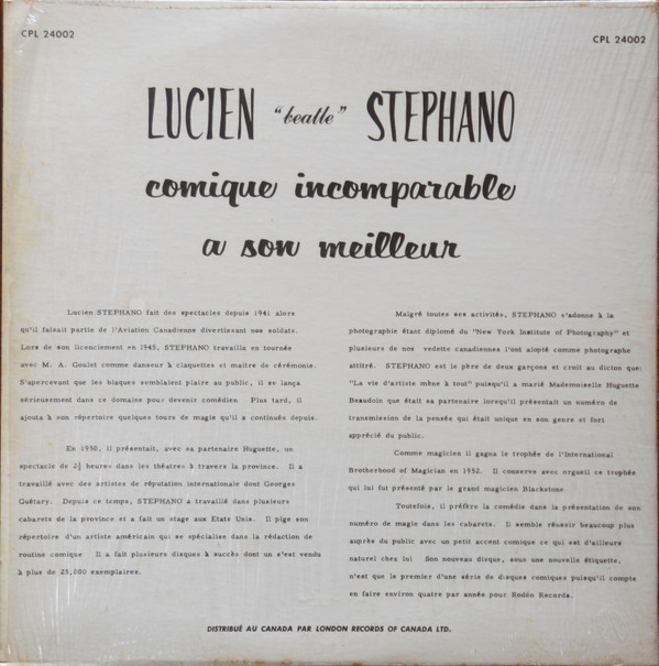 Lucien "Beatle" Stephano - Comique Incomparable A Son Meilleur | Caprice (CPL. 24002) - 2