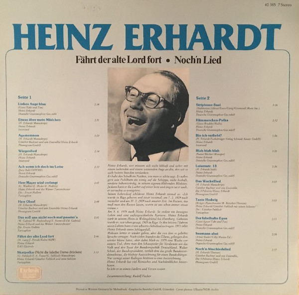 télécharger l'album Heinz Erhardt - Fährt Der Alte Lord Fort Nochn Lied