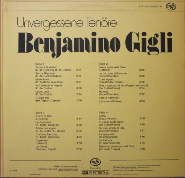 Album herunterladen Beniamino Gigli - Unvergessene Tenöre