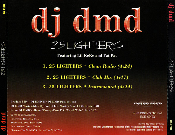 Email tendens Tørke DJ DMD Featuring Lil KeKe And Fat Pat – 25 Lighters (1998, CD) - Discogs