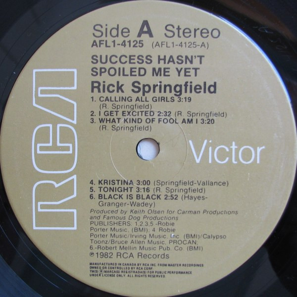 Rick Springfield - Success Hasn't Spoiled Me Yet | RCA Victor (AFL1-4125) - 3