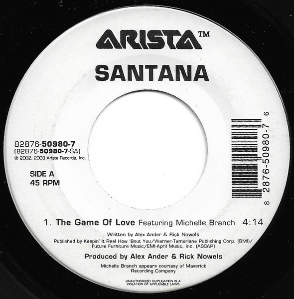 Santana Featuring Michelle Branch – The Game Of Love (2003, Vinyl