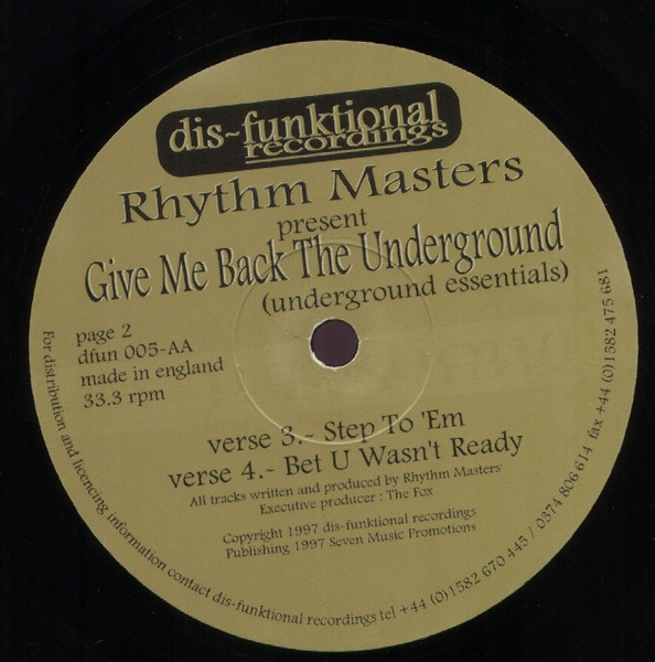 descargar álbum Rhythm Masters - Give Me Back The Underground Underground Essentials