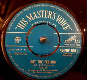 Fabian 45 Vinyl Record Got the Feeling / Come on and Get 