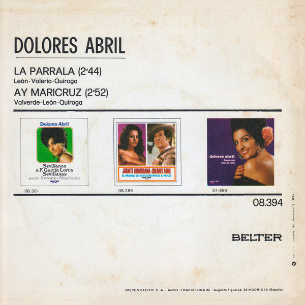 télécharger l'album Dolores Abril - La Parrala Ay Maricruz