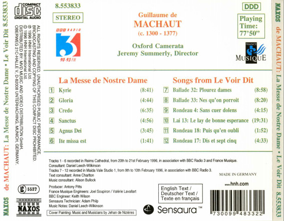 télécharger l'album Guillaume de Machaut Oxford Camerata, Jeremy Summerly - La Messe De Nostre Dame Le Voir Dit