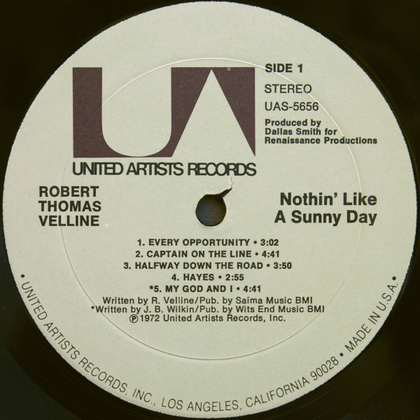 Robert Thomas Velline - Nothin' Like A Sunny Day | United Artists Records (UAS-5656) - 4