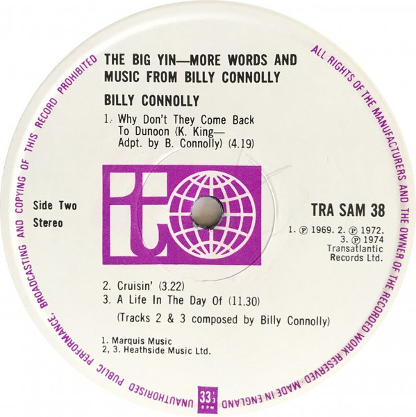 Billy Connolly - The Big Yin: More Words & Music From Billy Connolly (Volume Two) | Transatlantic Records (TRA SAM 38) - 4