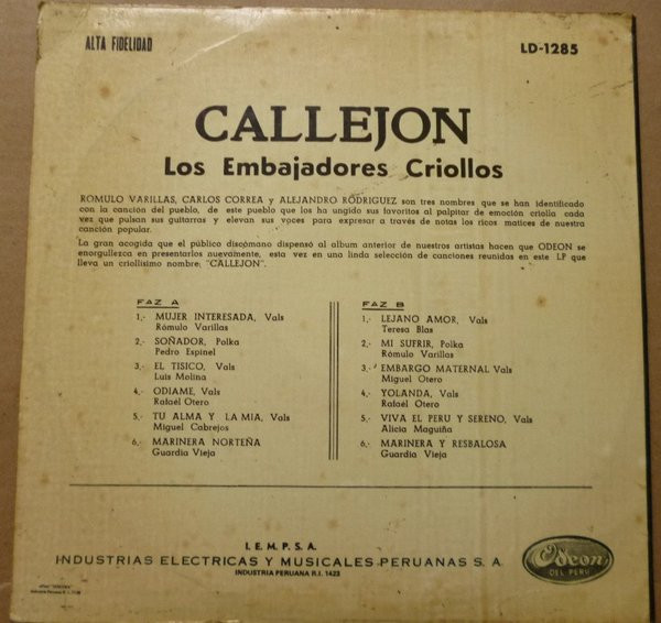 lataa albumi Los Embajadores Criollos - Callejón