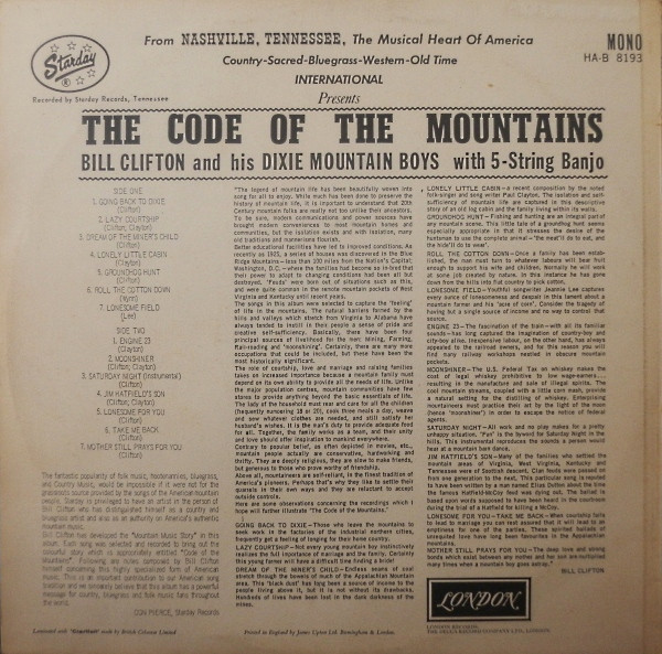 télécharger l'album Bill Clifton And His Dixie Mountain Boys - Code Of The Mountains