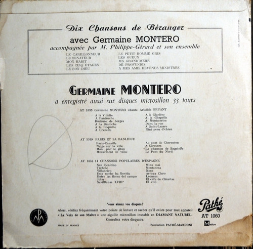 télécharger l'album Germaine Montero - Dix Chansons De Béranger