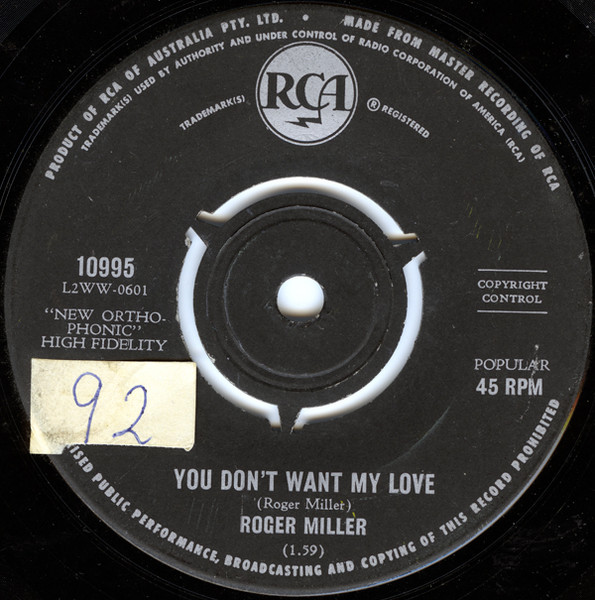 Roger Miller - My Uncle Used to Love Me & You're My Kingdom - Smash 45 RPM  1966