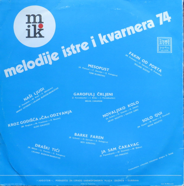 lataa albumi Various - Melodije Istre I Kvarnera 74