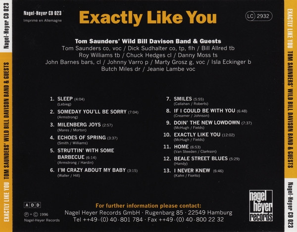 last ned album Tom Saunders' Wild Bill Davison Band & Guests - Exactly Like You