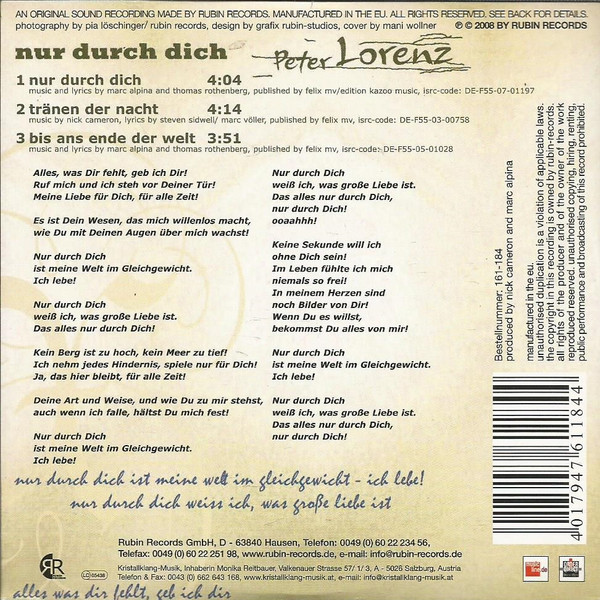télécharger l'album Download Peter Lorenz - Nur Durch Dich album