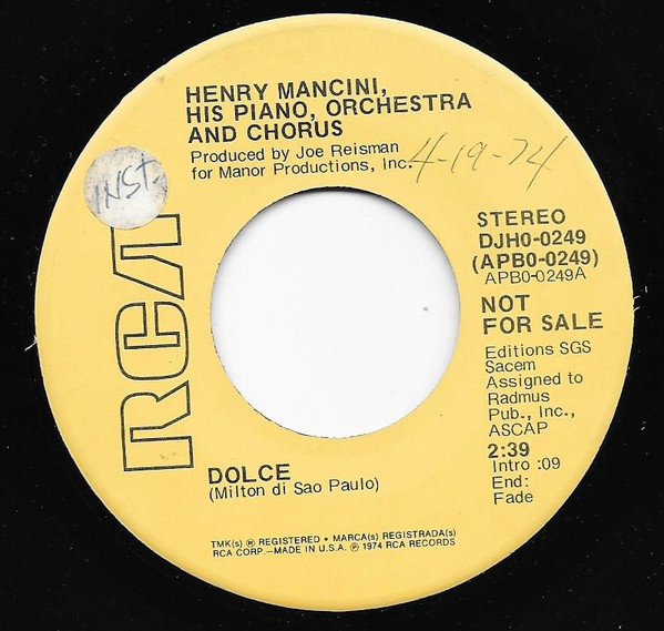 Henry Mancini , His Piano, Orchestra And Chorus – Dolce (1974 
