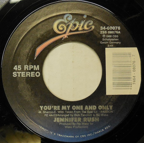 Jennifer Rush – You're My One And Only; Vinilo Single 7 - Disqueriakyd