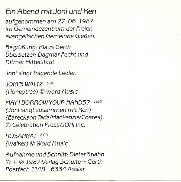 lataa albumi Joni Eareckson Tada, Ken Tada - Ein Abend Mit Joni Und Ken