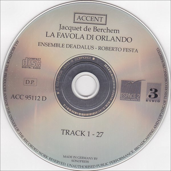 last ned album Download Jacquet de Berchem Ensemble Daedalus, Roberto Festa - La Favola Di Orlando album