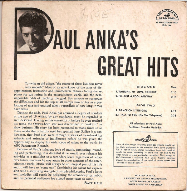 lataa albumi Paul Anka - Paul Ankas Great Hits