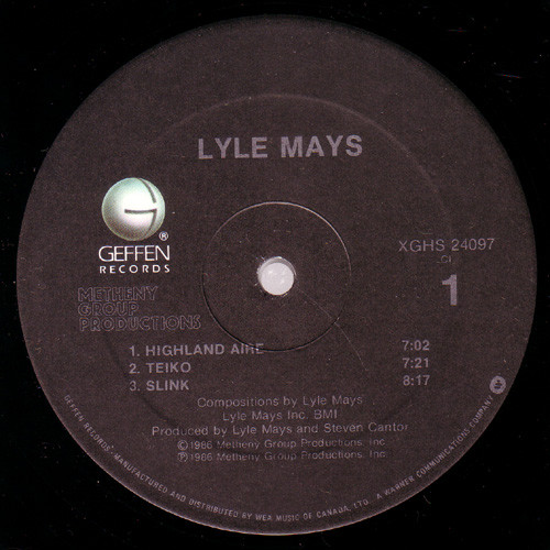 Lyle Mays - Lyle Mays | Geffen Records (XGHS 24097) - 3