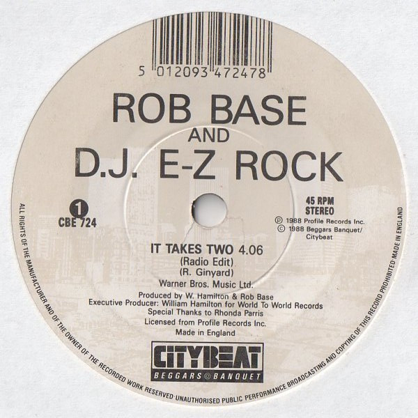 Rob Base & D.J. E-Z Rock – It Takes Two (1988, HRM Pressing, Vinyl