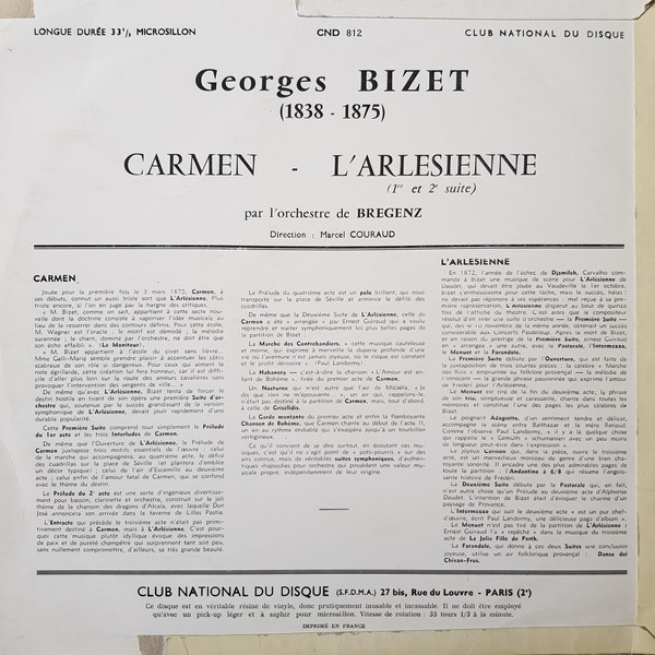 lataa albumi Georges Bizet Orchestre De Bregenz, Marcel Couraud - Carmen Suite Dorchestre LArlesienne 1re 2e Suite