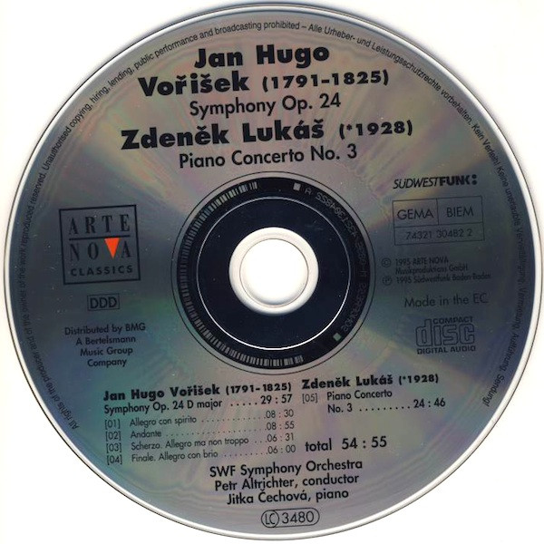 ladda ner album Jan Hugo Voříšek, Zdeněk Lukáš, SWF Symphony Orchestra, Petr Altrichter, Jitka Čechová - Symphony Op 24 Piano Concerto No 3