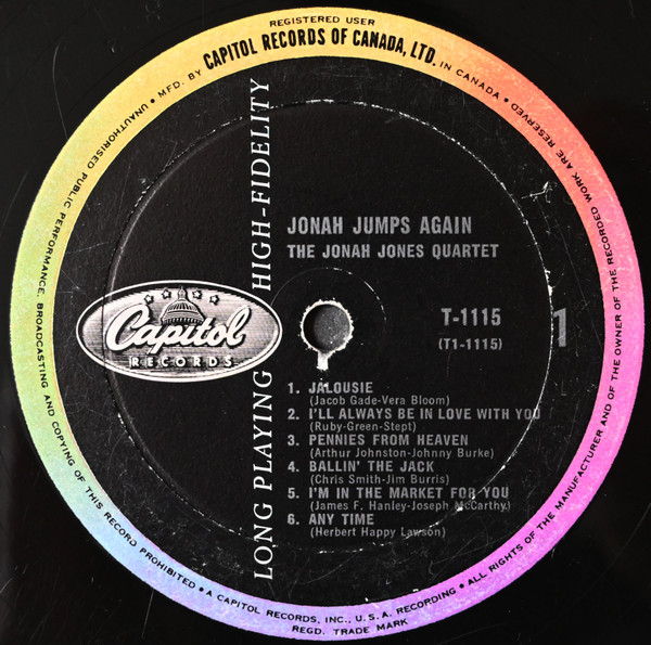 The Jonah Jones Quartet - Jonah Jumps Again | Capitol Records (T-1115) - 3