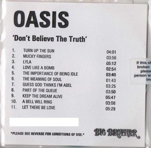 Oasis – Don't Believe The Truth (2005, CDr) - Discogs