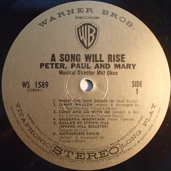 Peter, Paul And Mary - A Song Will Rise | Warner Bros. Records (WS 1589) - 3