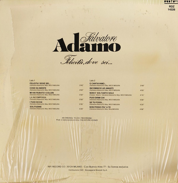 ladda ner album Salvatore Adamo - Felicità Dove Sei