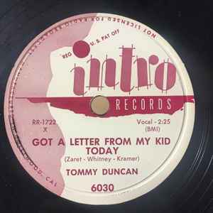 Tommy Duncan - Got A Letter From My Kid Today / The California Waltz album cover