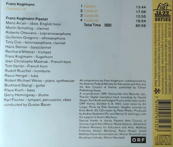 descargar álbum Franz Koglmann - Cantos I IV