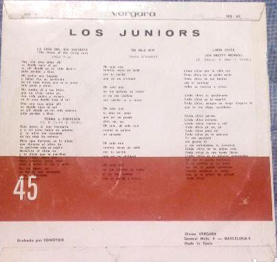 ladda ner album Los Juniors - La Casa Del Sol Naciente Torna A Sorrento Oh Sole Mio Linda Chica