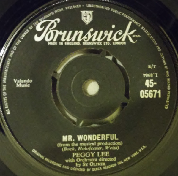 Peggy Lee（ペギー・リー）♪The Gypsy With Fire In His Shoes♪// ♪Mr. Wonderful♪ 78rpm record.（演奏動画）あり.